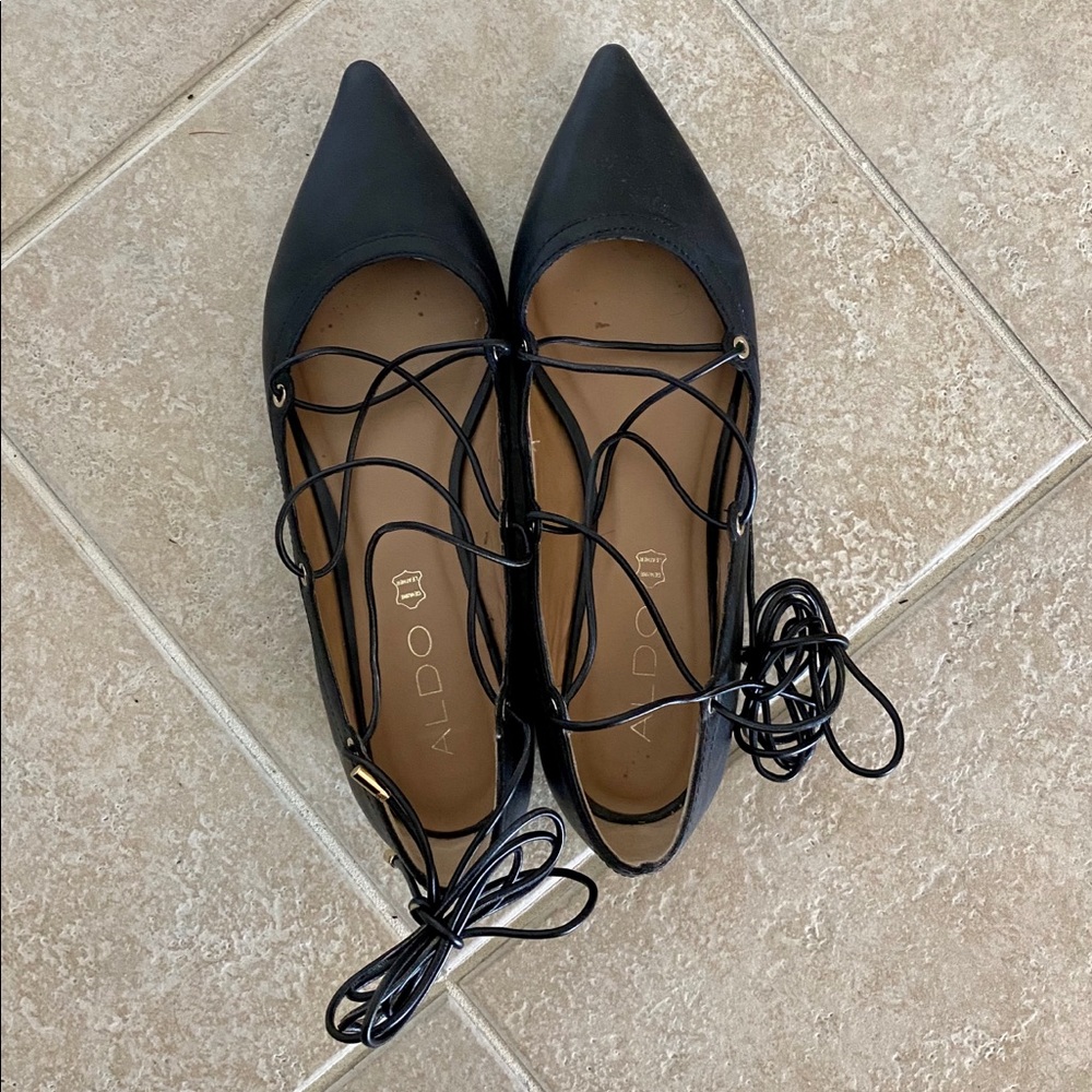 Aldo Black Leather Flat Shoes